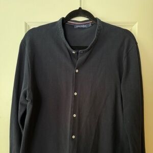 Le Slip Français Navy Blue Designer Button Down with Mandarin Collar